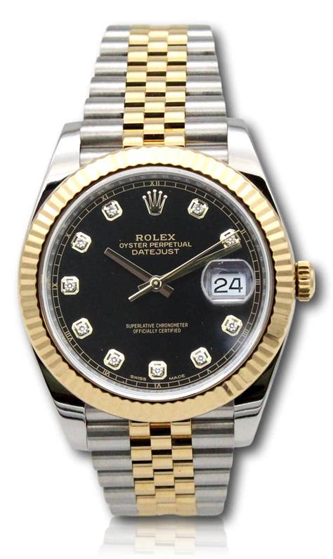 rolex datejust two tone black dial diamond marker|Rolex Datejust 41mm black face.